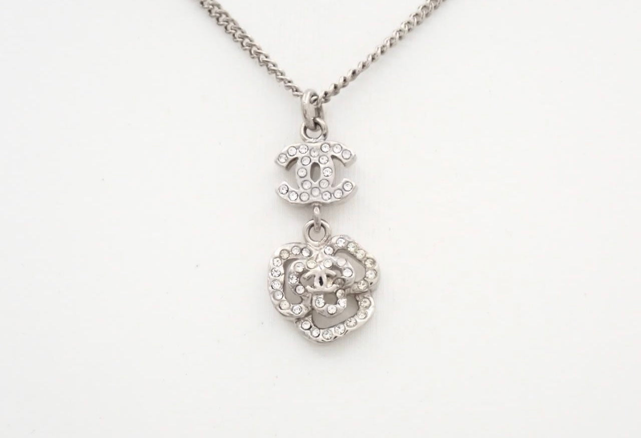 Chanel 2007 Crystal CC Camellia Pendant Necklace