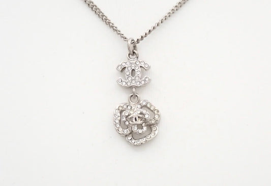 Chanel 2007 Crystal CC Camellia Pendant Necklace