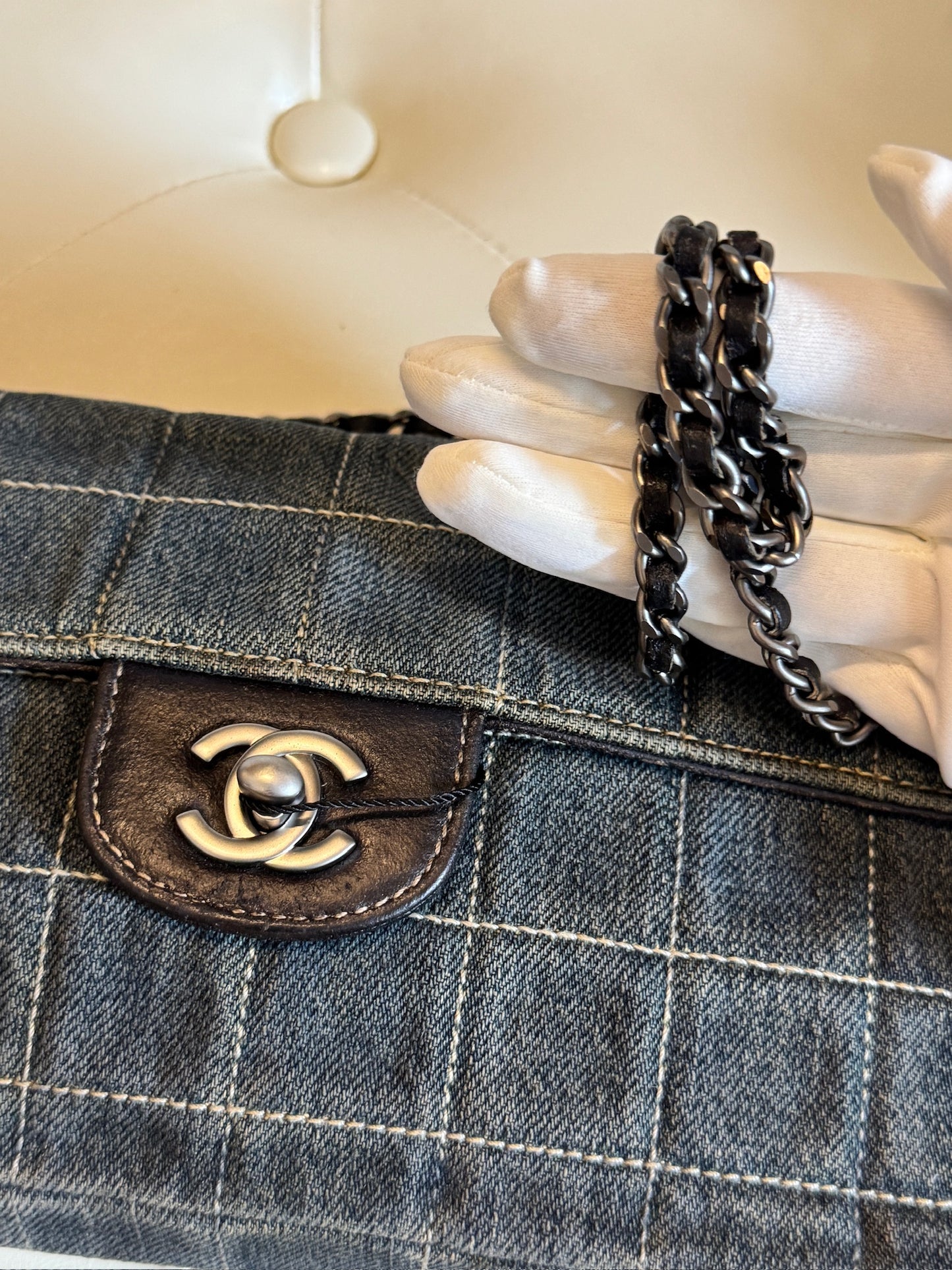 Chanel Dark Blue Denim Chain Flap Shoulder Bag