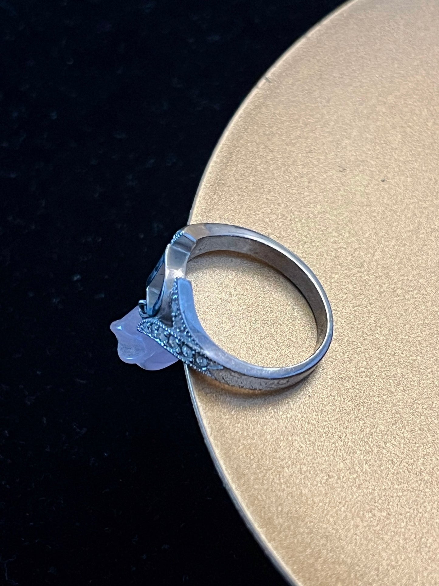Vintage Dior Crystal Logo Ring with Pink Charm – Silver Tone