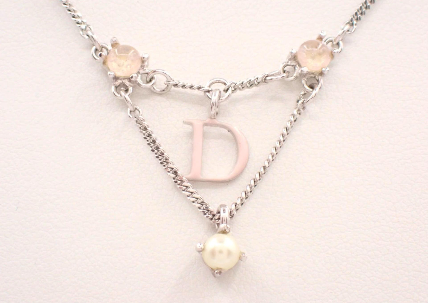 Dior 2010s Pink “D” Charm Pearl & Crystal Necklace