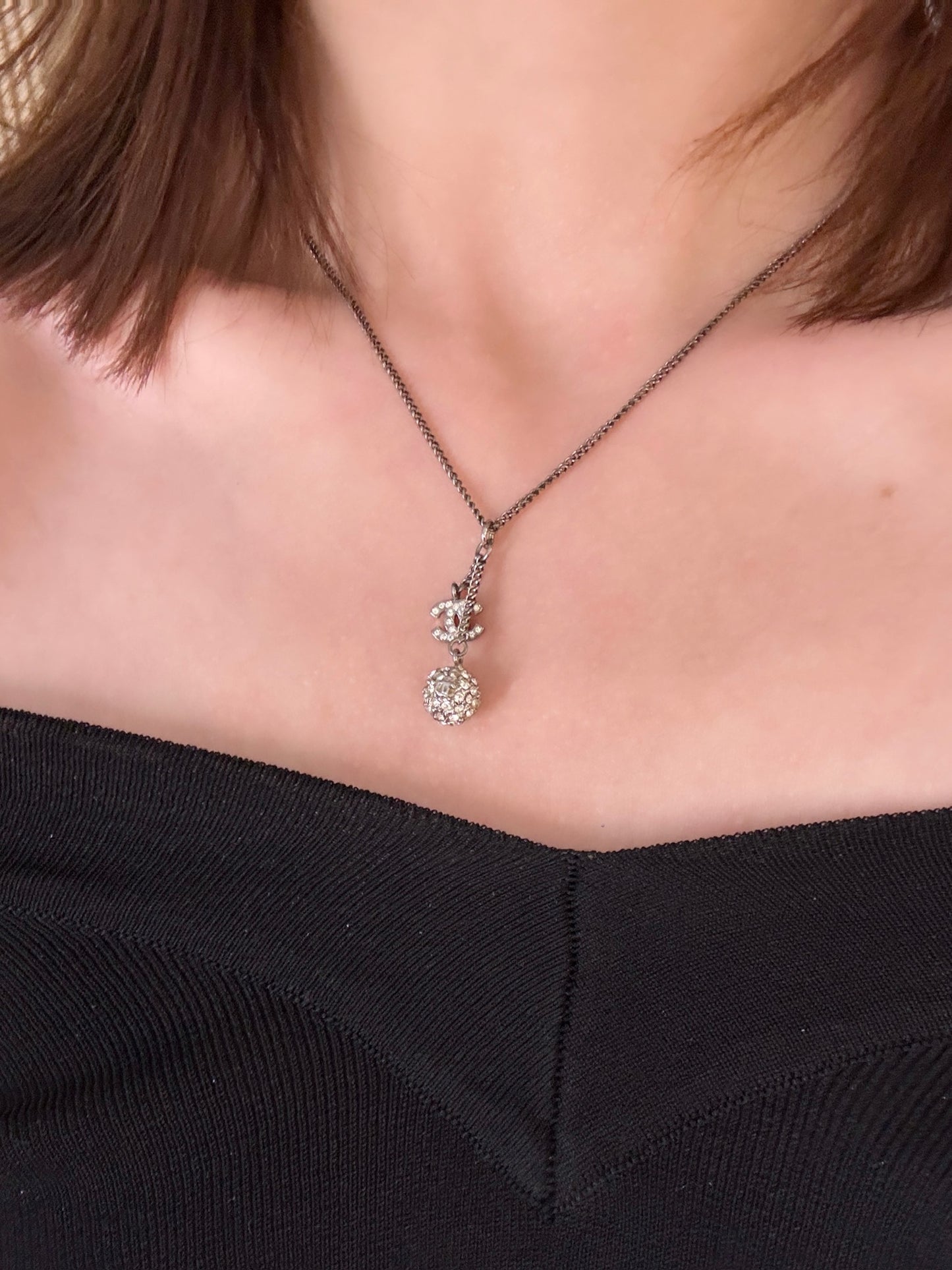 Chanel Crystal CC & Ball Drop Necklace