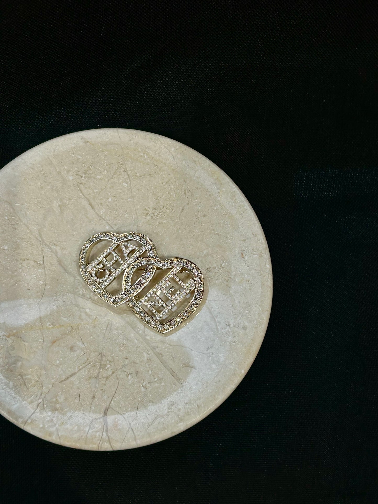 Chanel 2023 Crystal Double Heart CC Brooch