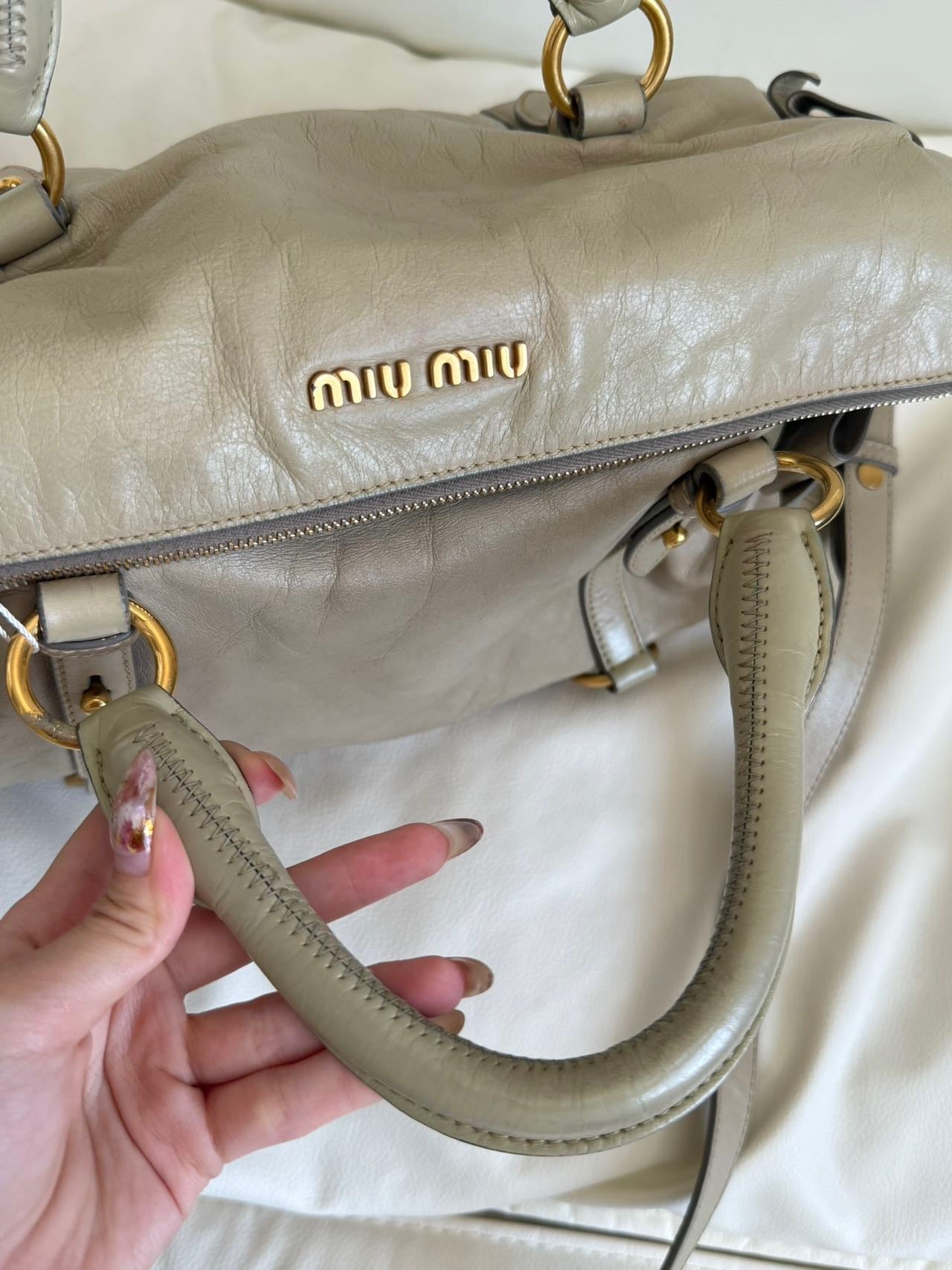 Miu Miu Vitello Lux Bow Satchel – Taupe Grey
