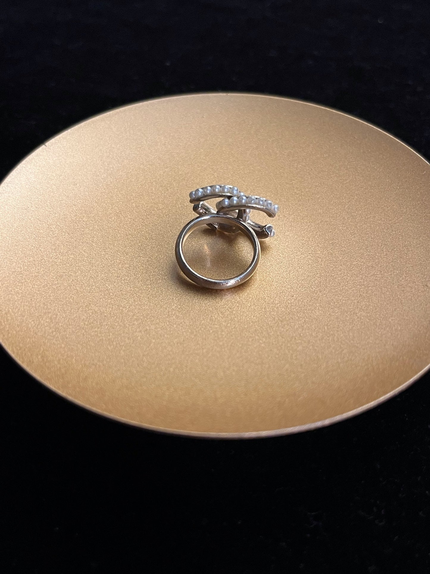 Chanel 2013 Pearl Double CC Logo Ring