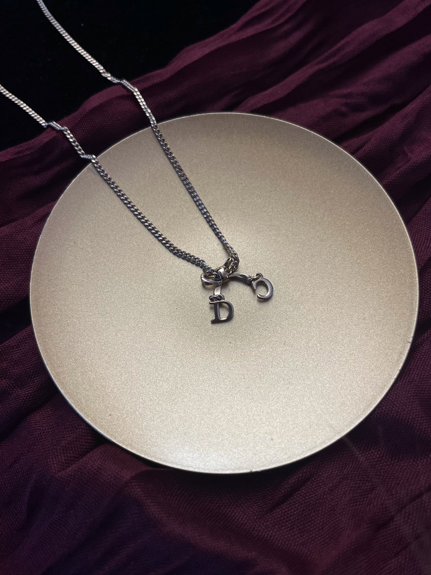 Dior Gold Bow Pendant Necklace with CD Charms