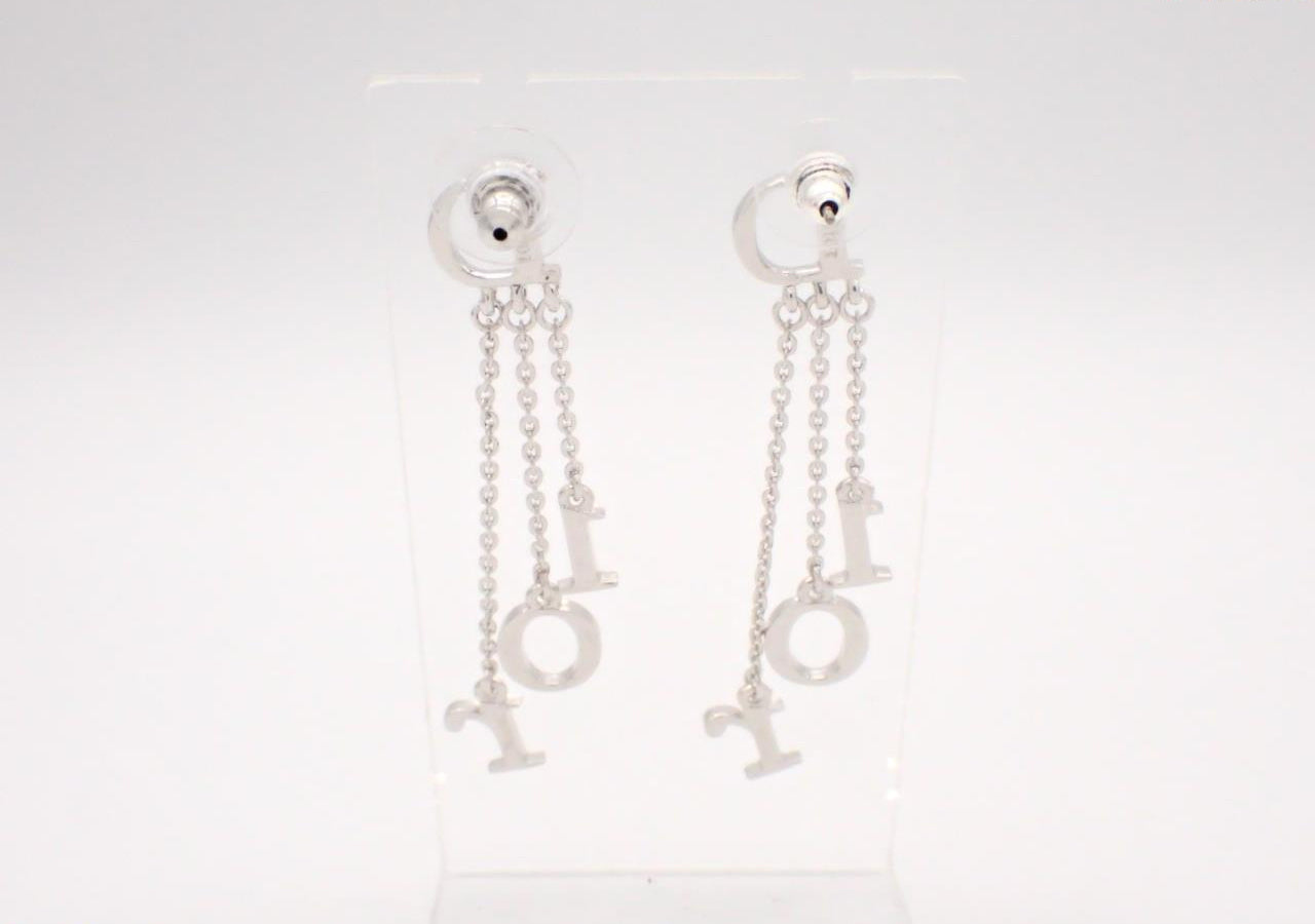 Vintage Dior Crystal Logo Drop Chain Earrings