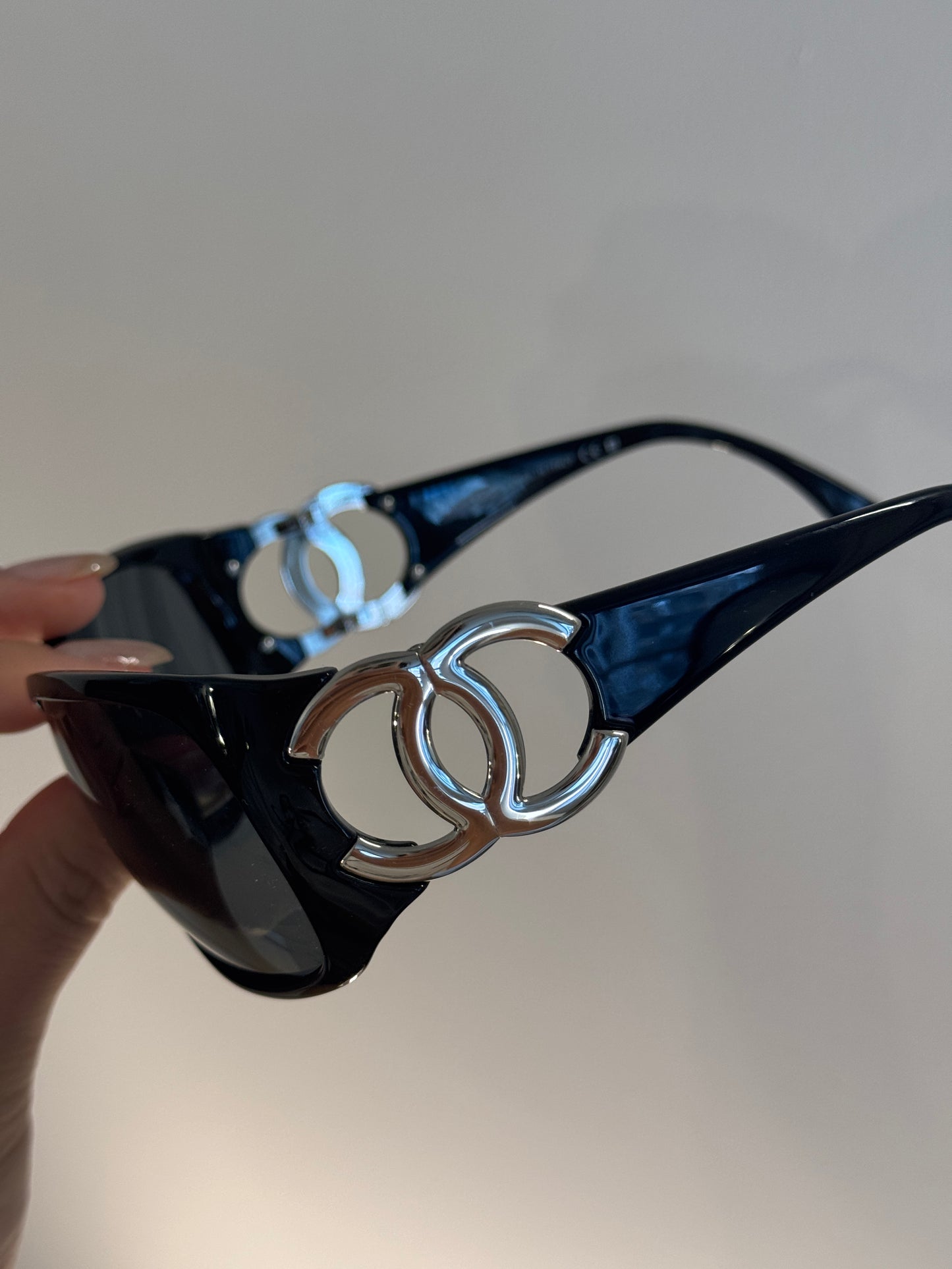 Chanel Mid-2000s "Gilded Arc" Gold Open-CC Rectangular Sunglasses