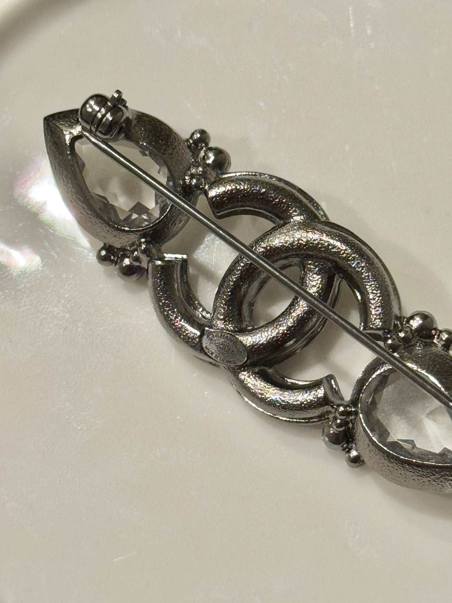 Chanel 2010s Crystal Teardrop CC Logo Brooch