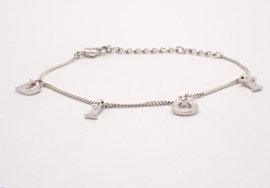Dior Vintage Crystal “DIOR” Letter Charm Bracelet (Silver Tone)