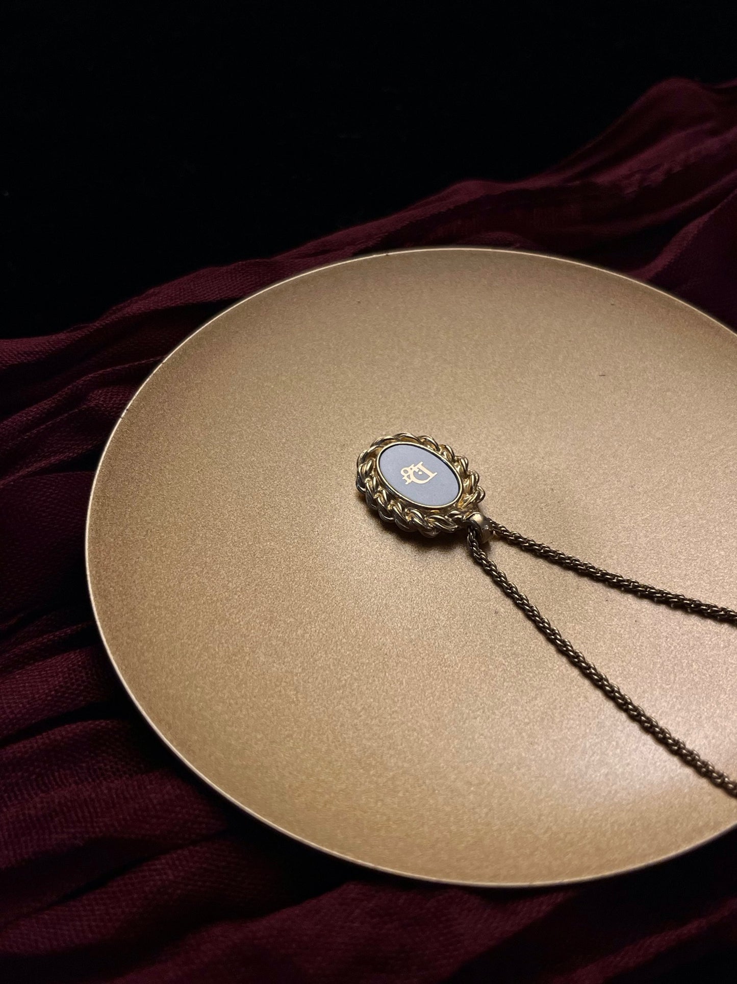 Vintage Dior 1990s Platinum-Tone Braided Jade Disc Necklace