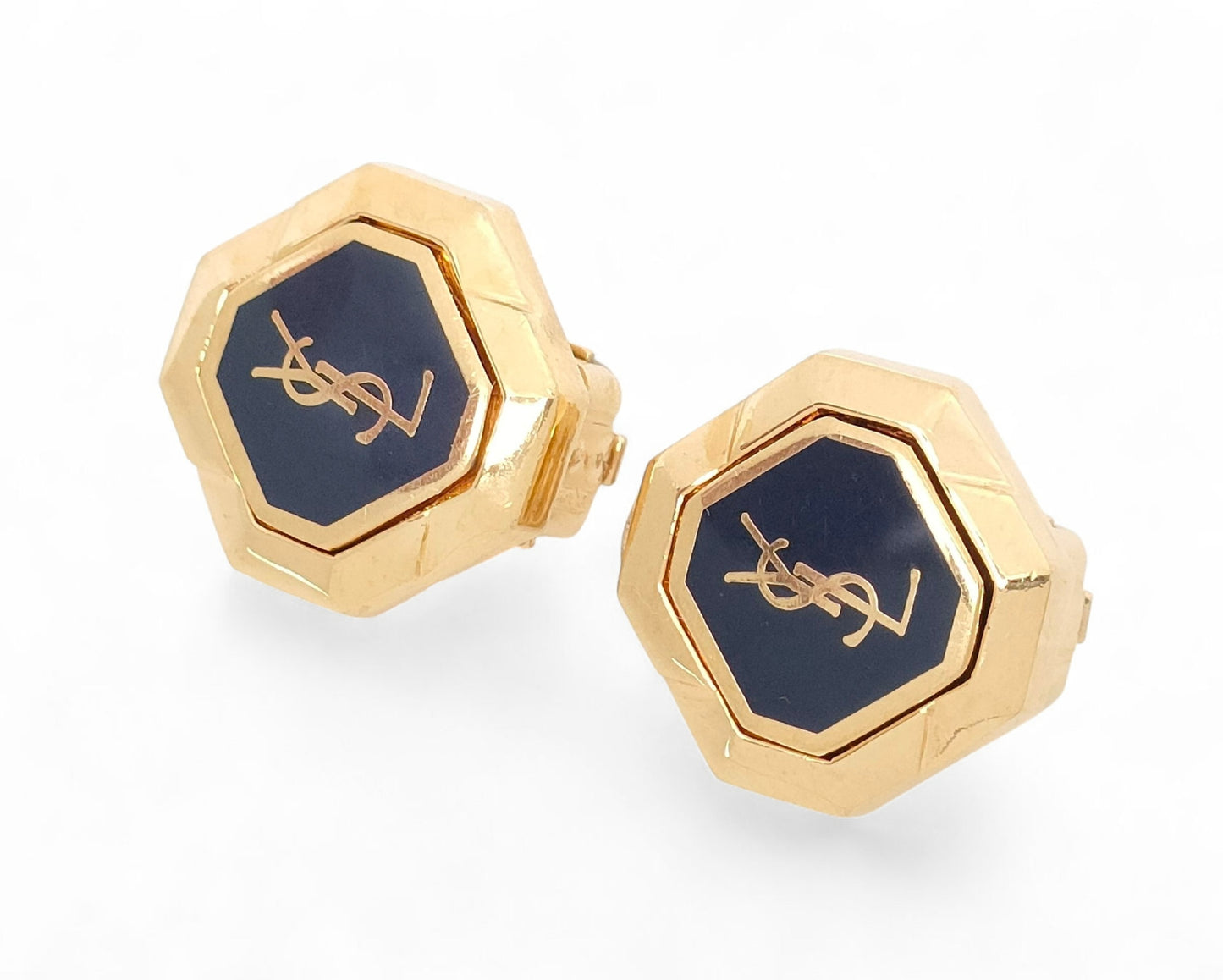 YSL Black & Gold Classic Logo Ear Clips