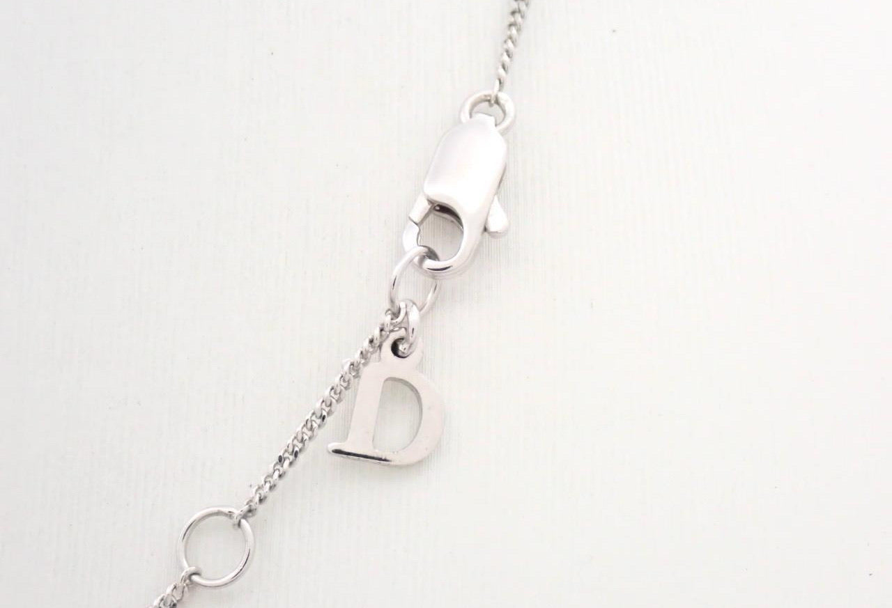 Dior Pink D Charm Beaded Necklace – Silver Tone