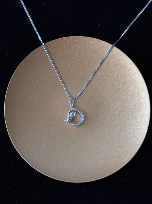 Vintage Dior Silver "D" Crystal Pendant Necklace