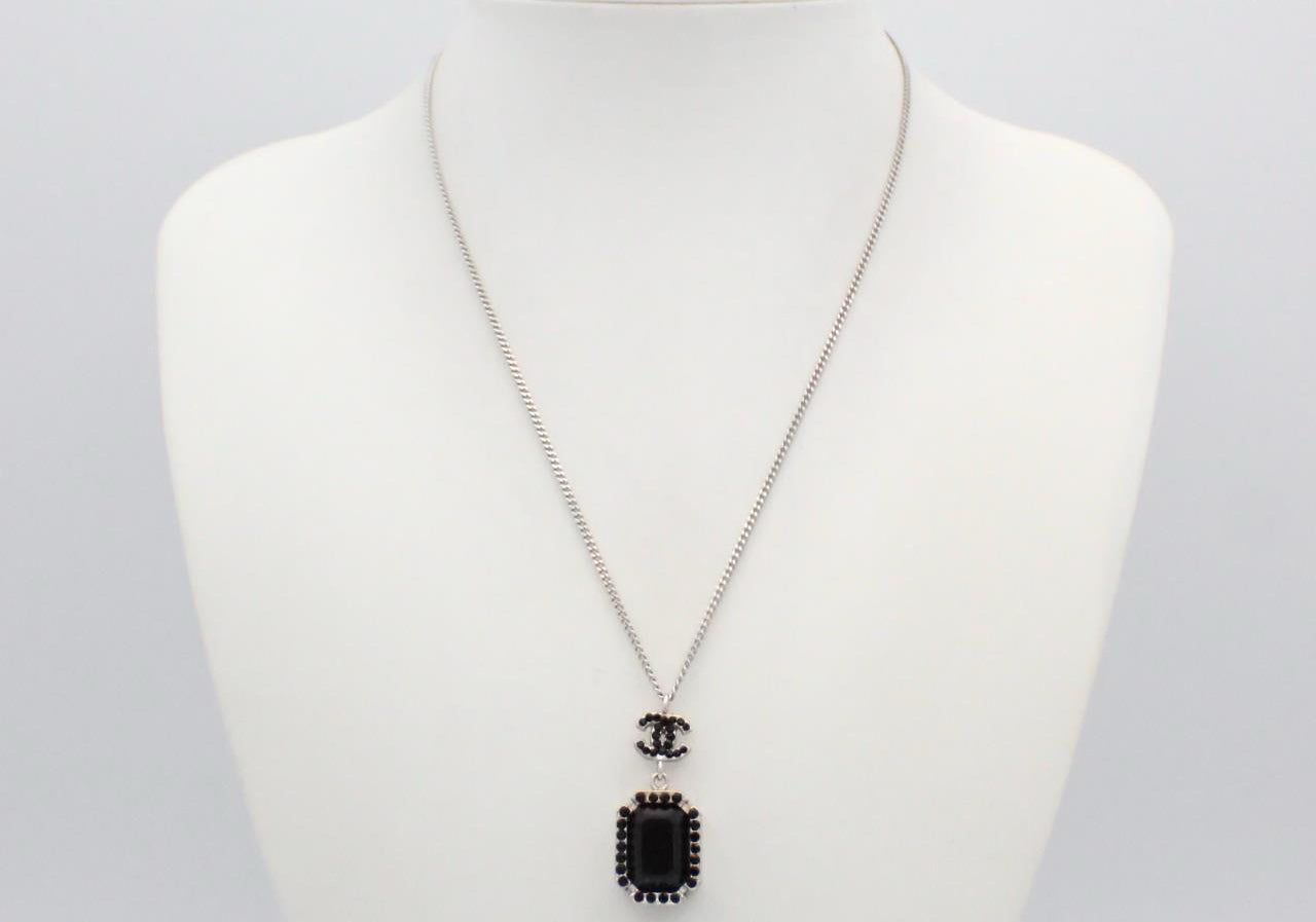Chanel Black Crystal CC Pendant Necklace