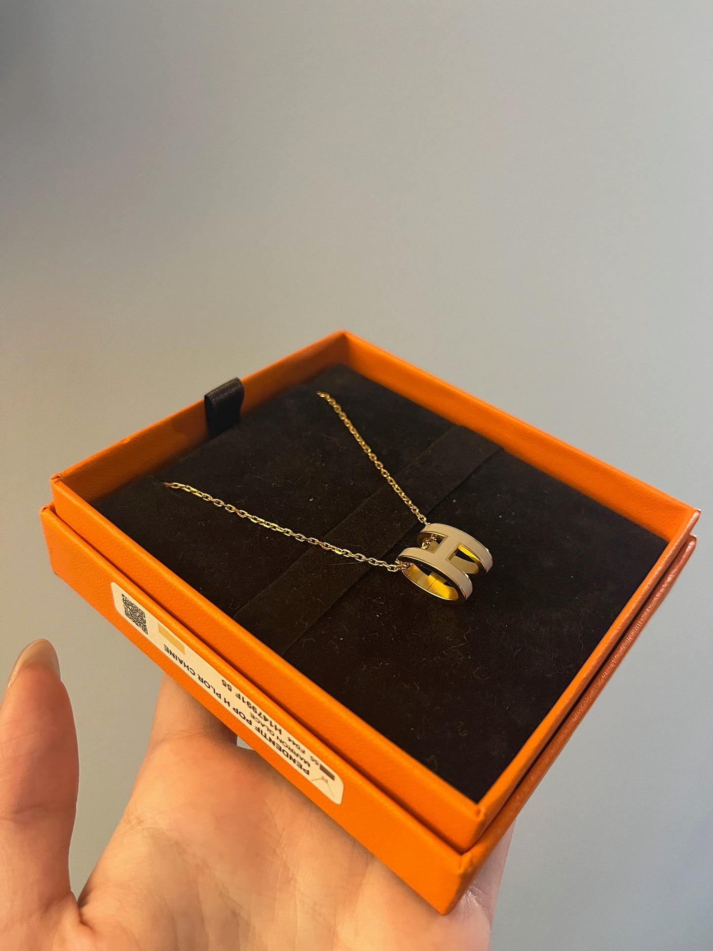Hermès Pop H Necklace in White Enamel with Gold-Plated Finish