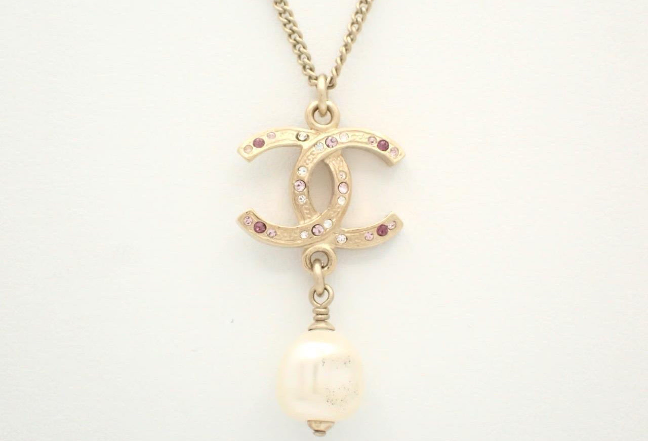Chanel 2014 Pink& Purple Crystal Princess Diana Double C Sweater Chain Necklace