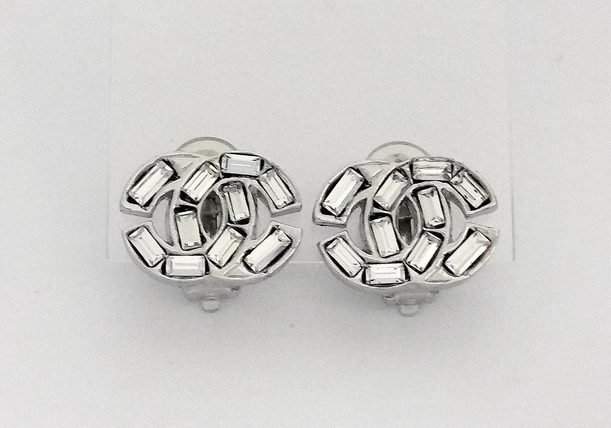 Chanel 2001 Diamanté Oval CC Clip-on Earrings