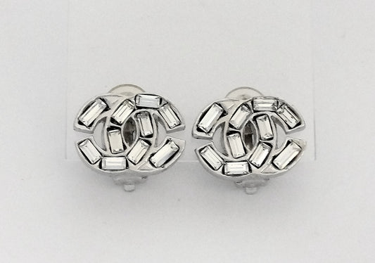 Chanel 2001 Diamanté Oval CC Clip-on Earrings