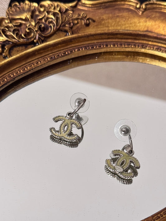 Chanel 2012 Light Green and Silver CC Earrings