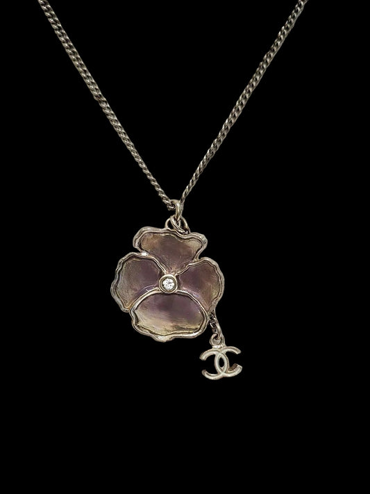 Chanel 2010s “Pansy Petal” Iridescent Enamel & Crystal CC Charm Convertible Necklace