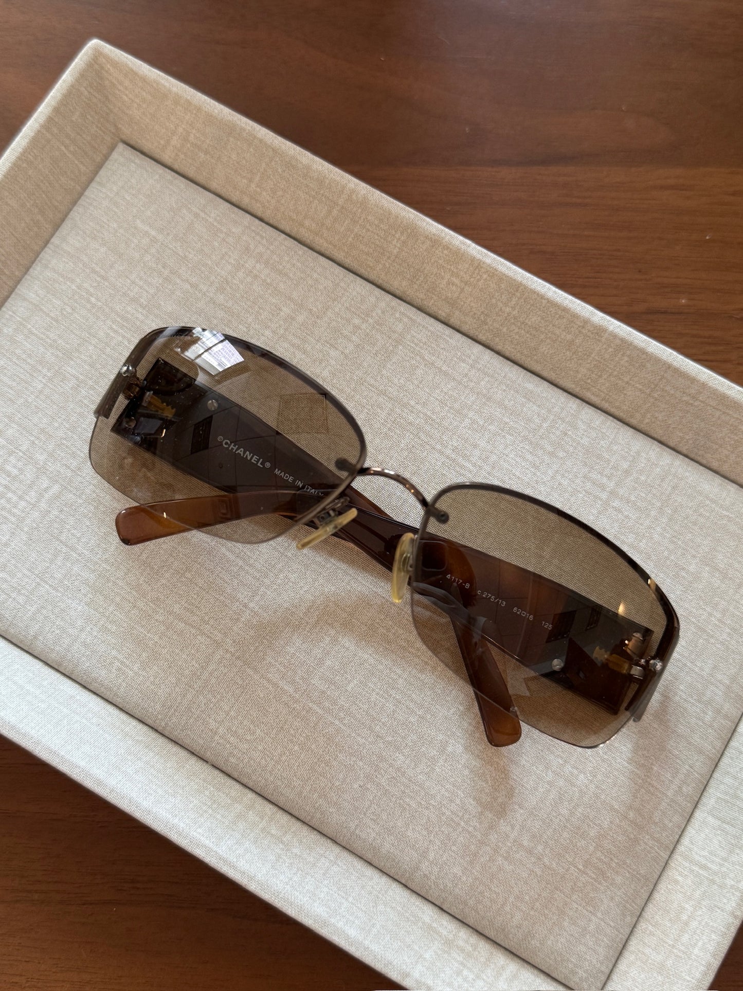 Chanel Crystal CC Shield Brown Sunglasses