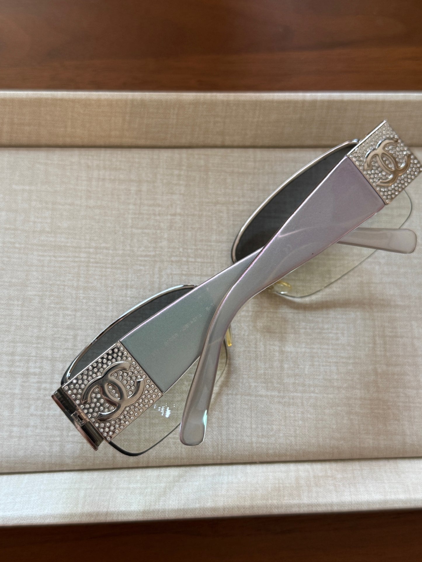 Chanel Crystal CC Silver Shield Sunglasses