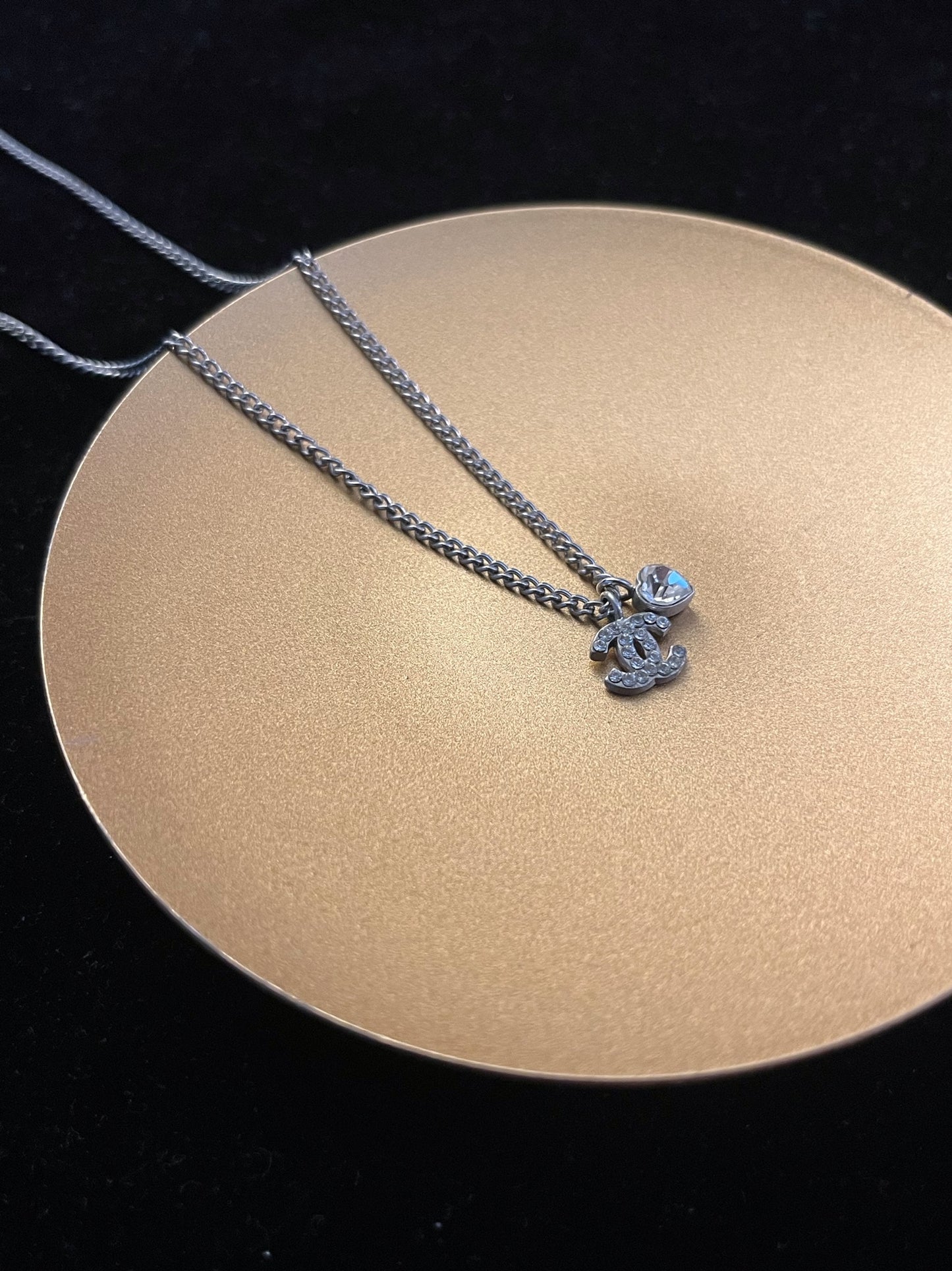 Chanel 2006 Crystal CC & Heart Charm Necklace