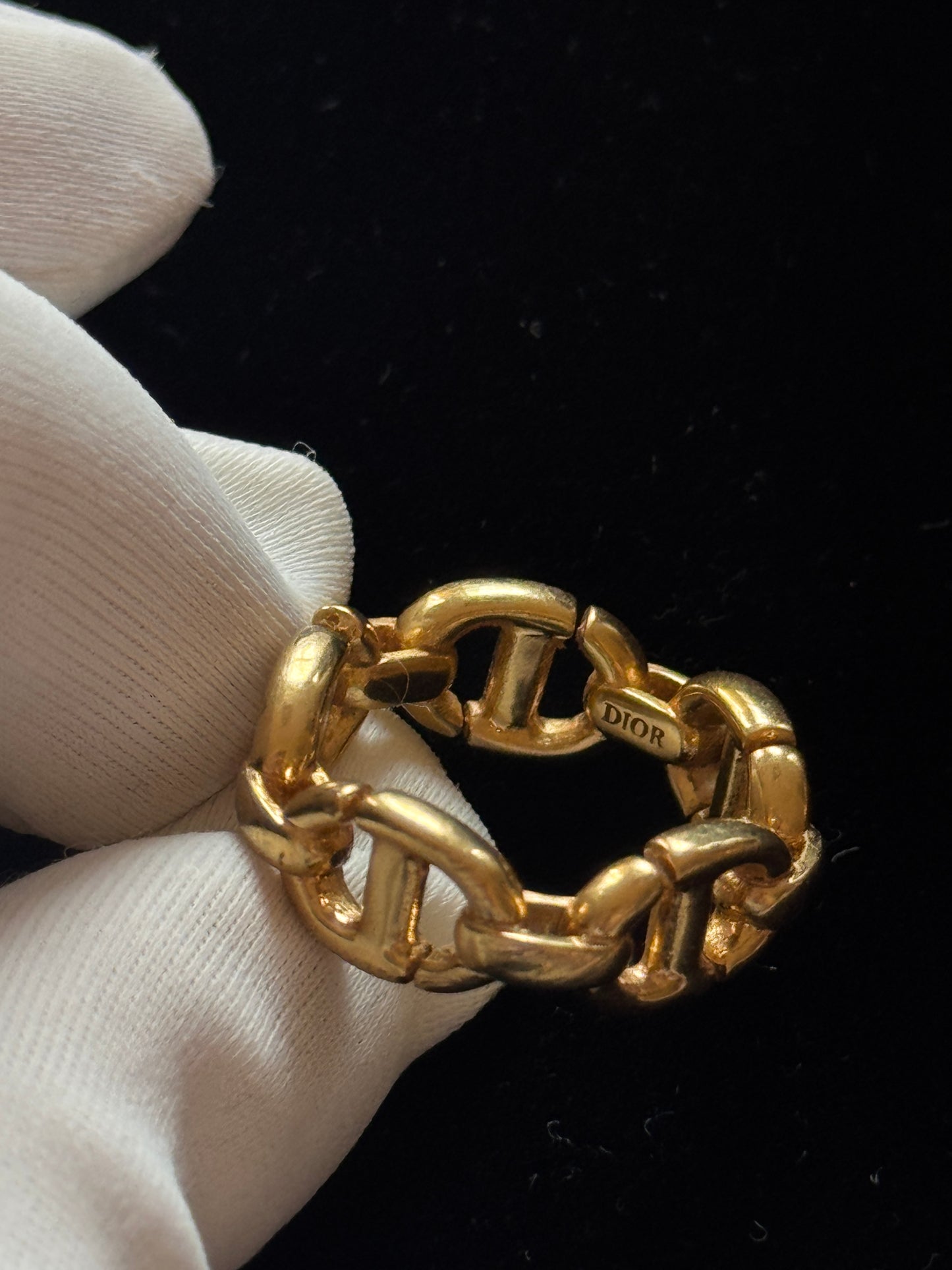 Christian Dior 2020s "Anchor Chain" CD Navy Gold-Finish Chain Link Ring