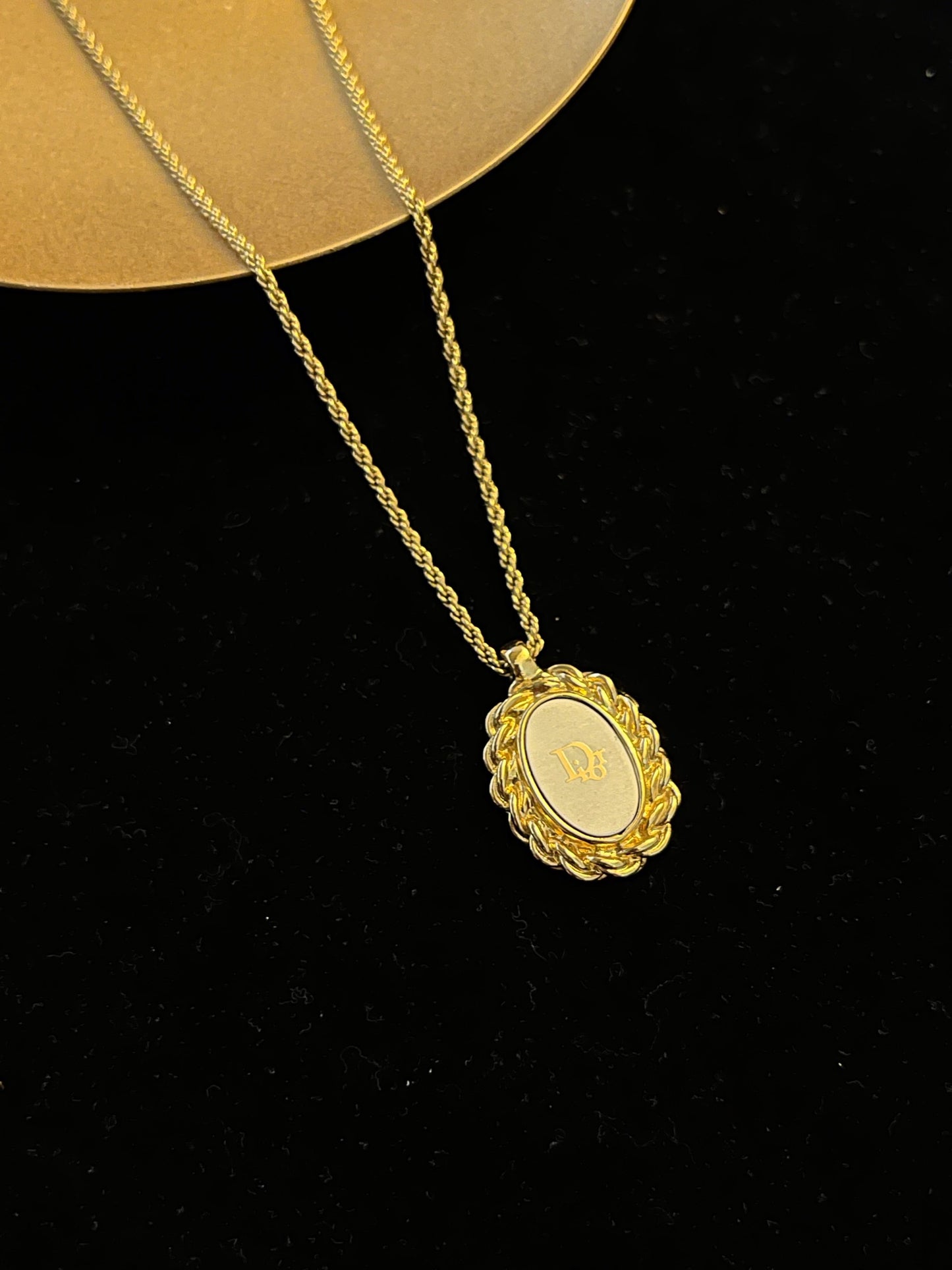 Vintage 1990s Dior Oval Logo Pendant Necklace