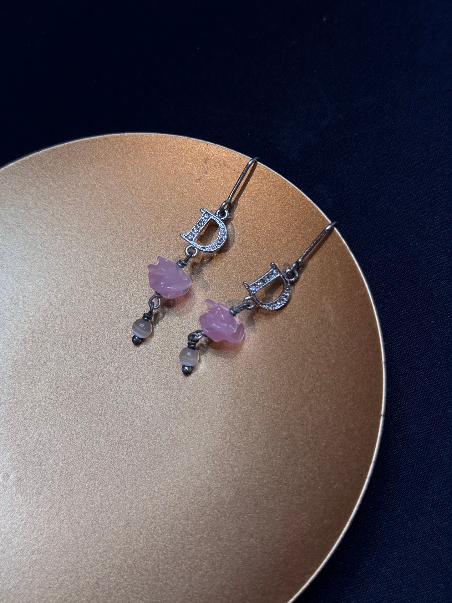Vintage Dior Pink Glass Drop “D” Earrings