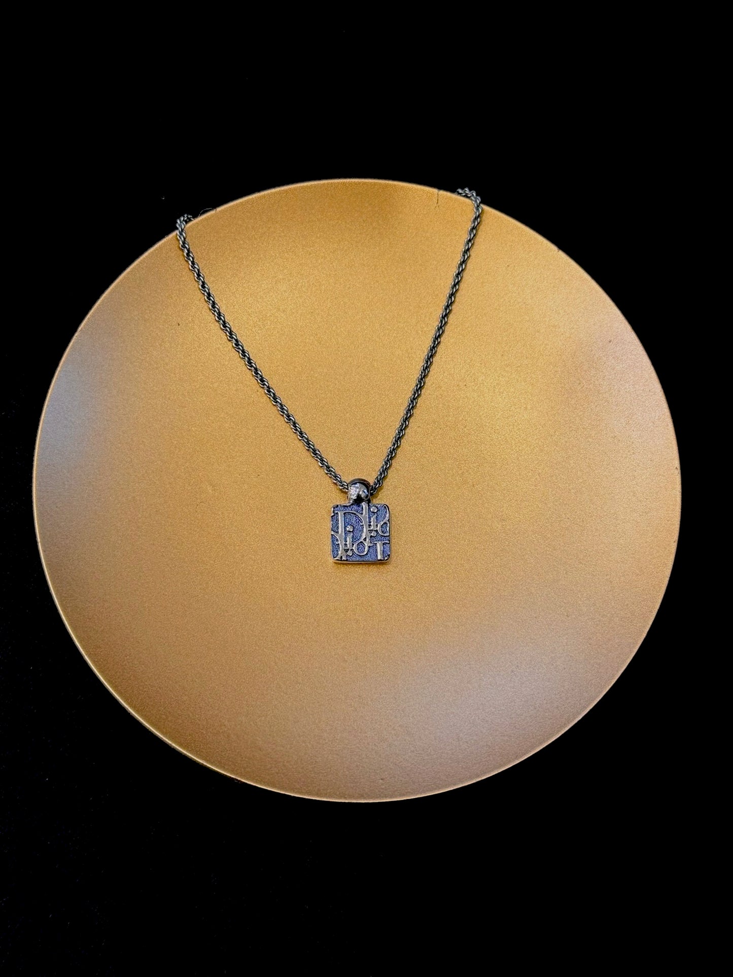 Dior Vintage Double-Sided Blue & Crystal Sports Tag Necklace(mini square size)