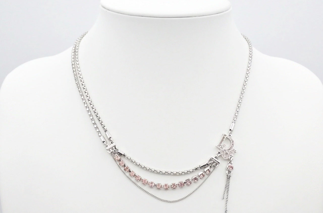 Dior Crystal Logo Multi-Chain Pendant Necklace