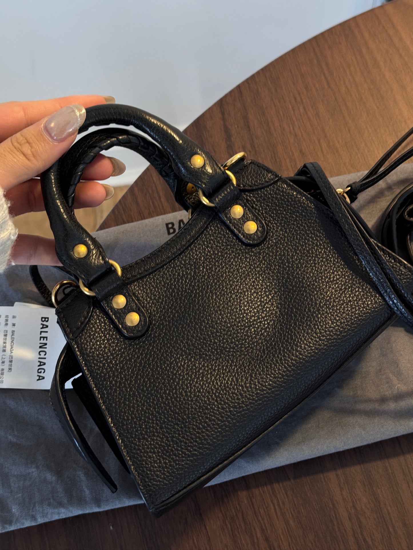 Balenciaga Black Leather Mini City Bag with Gold Hardware (With Pouch)