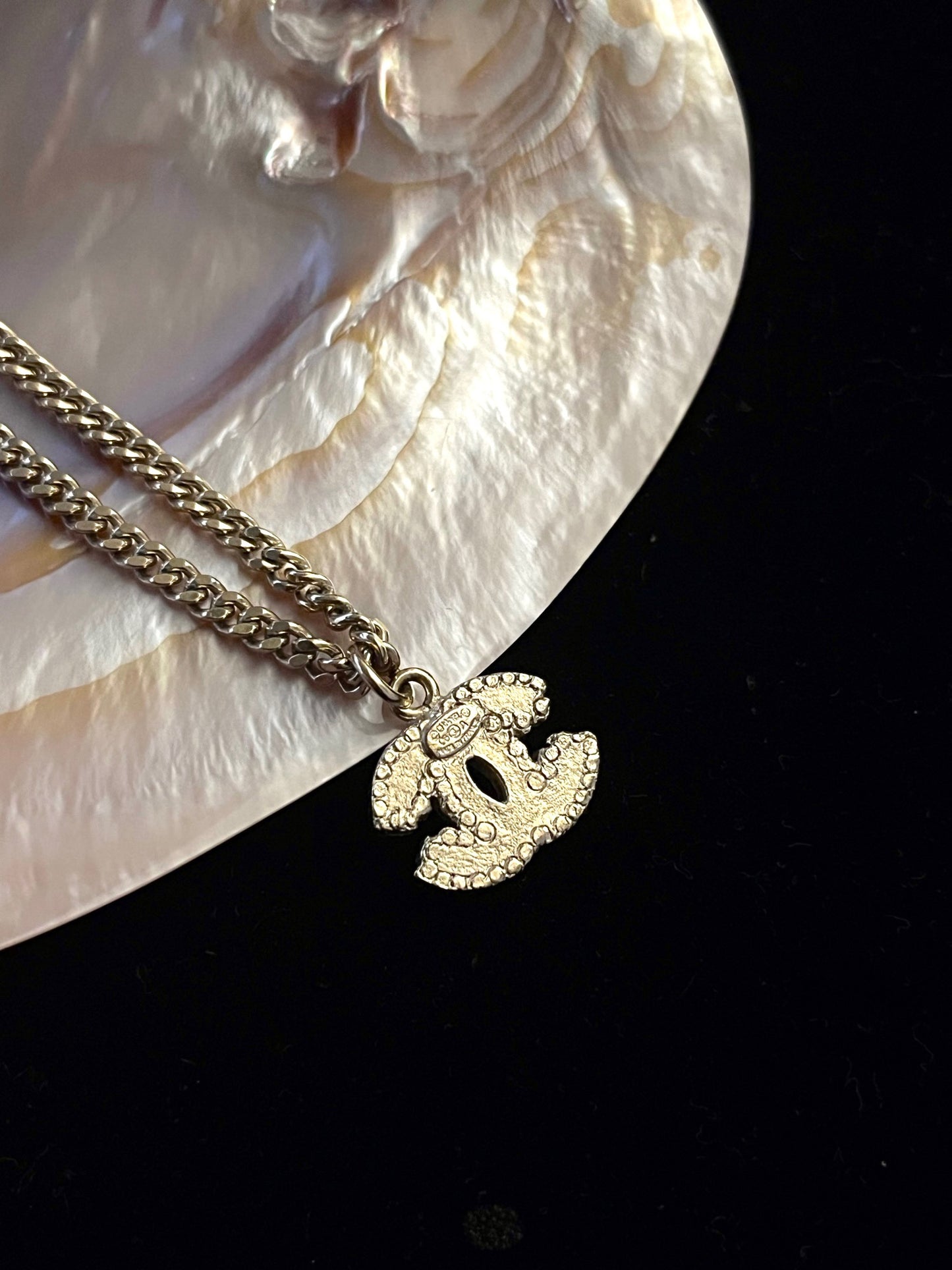 Chanel 2008 Black & White Crystal-Edged CC Necklace