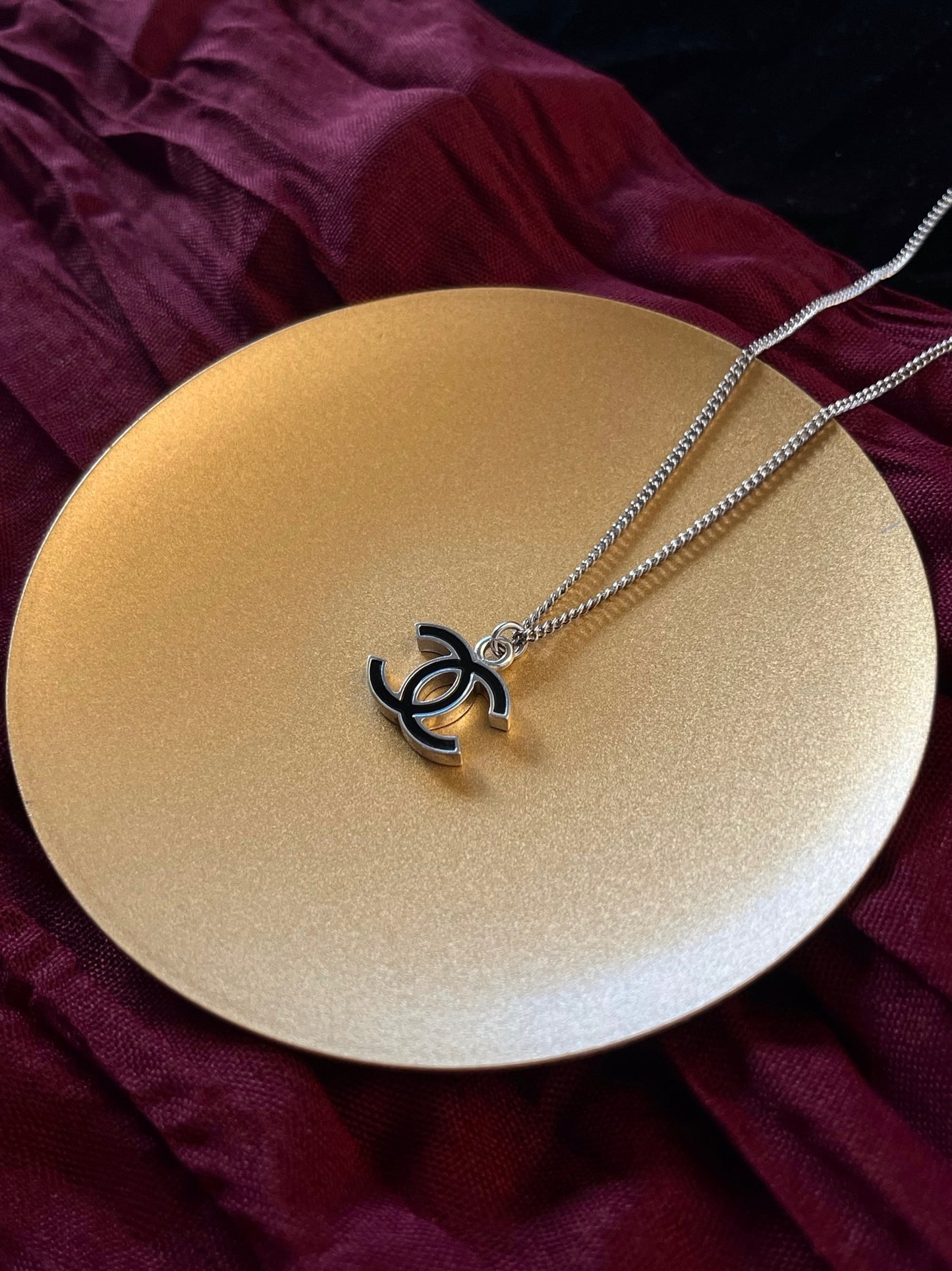 Chanel 2007 Black & Silver Double C Necklace