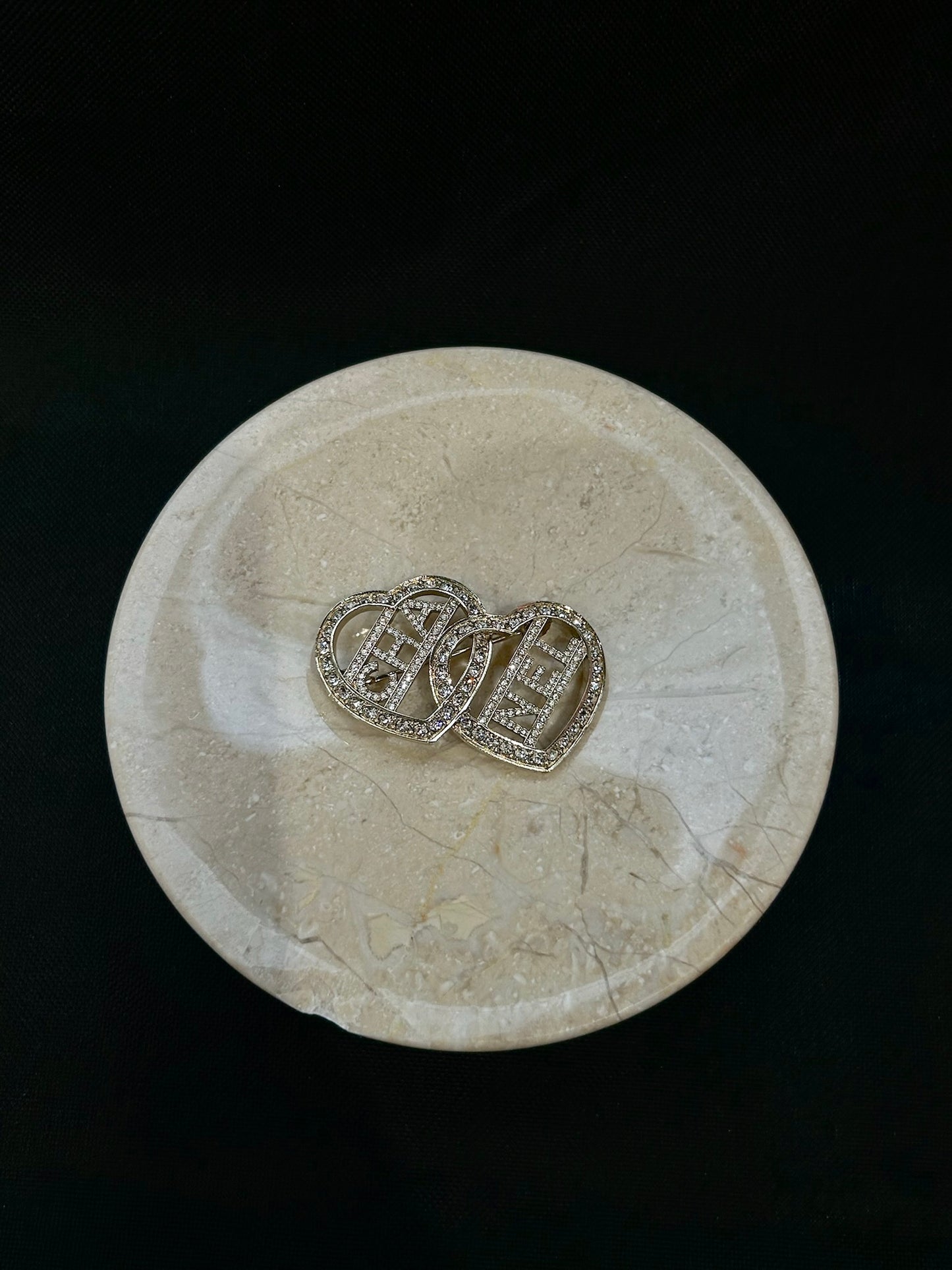 Chanel 2023 Crystal Double Heart CC Brooch