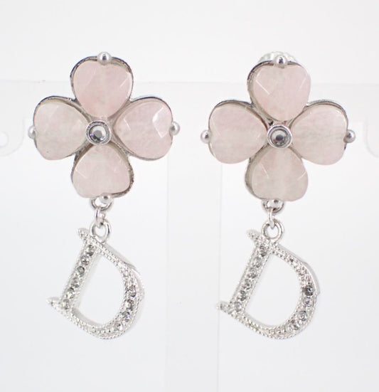 Dior Pink Crystal Clover Drop “D” Earrings
