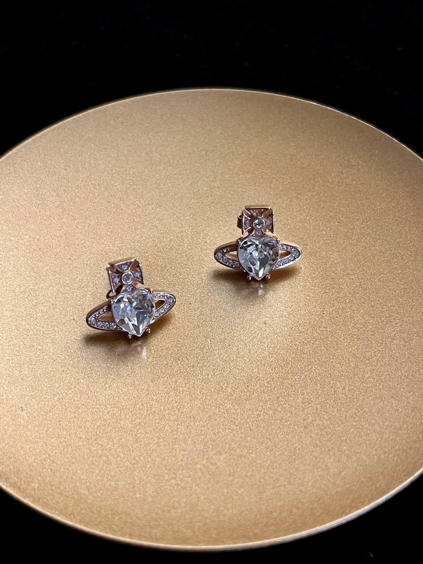 Vintage Vivienne Westwood Crystal Heart Orb Stud Earrings – Rose Gold Tone