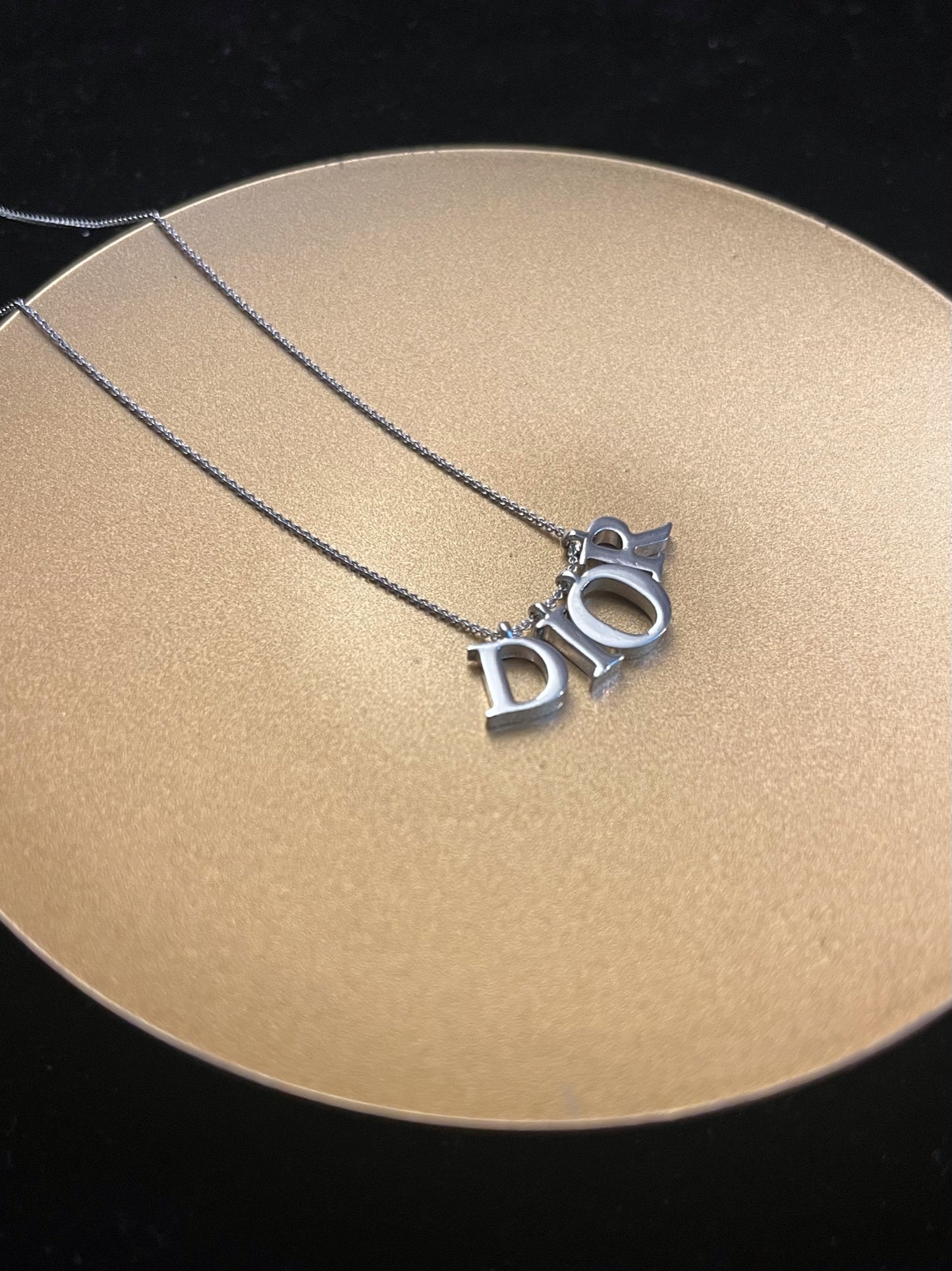 Vintage Dior Silver Logo Letter Pendant Necklace