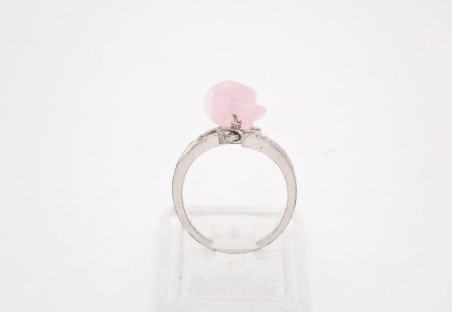 Vintage Dior Crystal Logo Ring with Pink Charm – Silver Tone