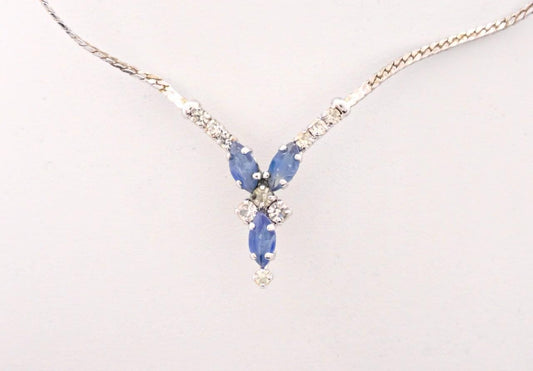 Vintage Dior Blue Crystal Drop Necklace – Silver Tone