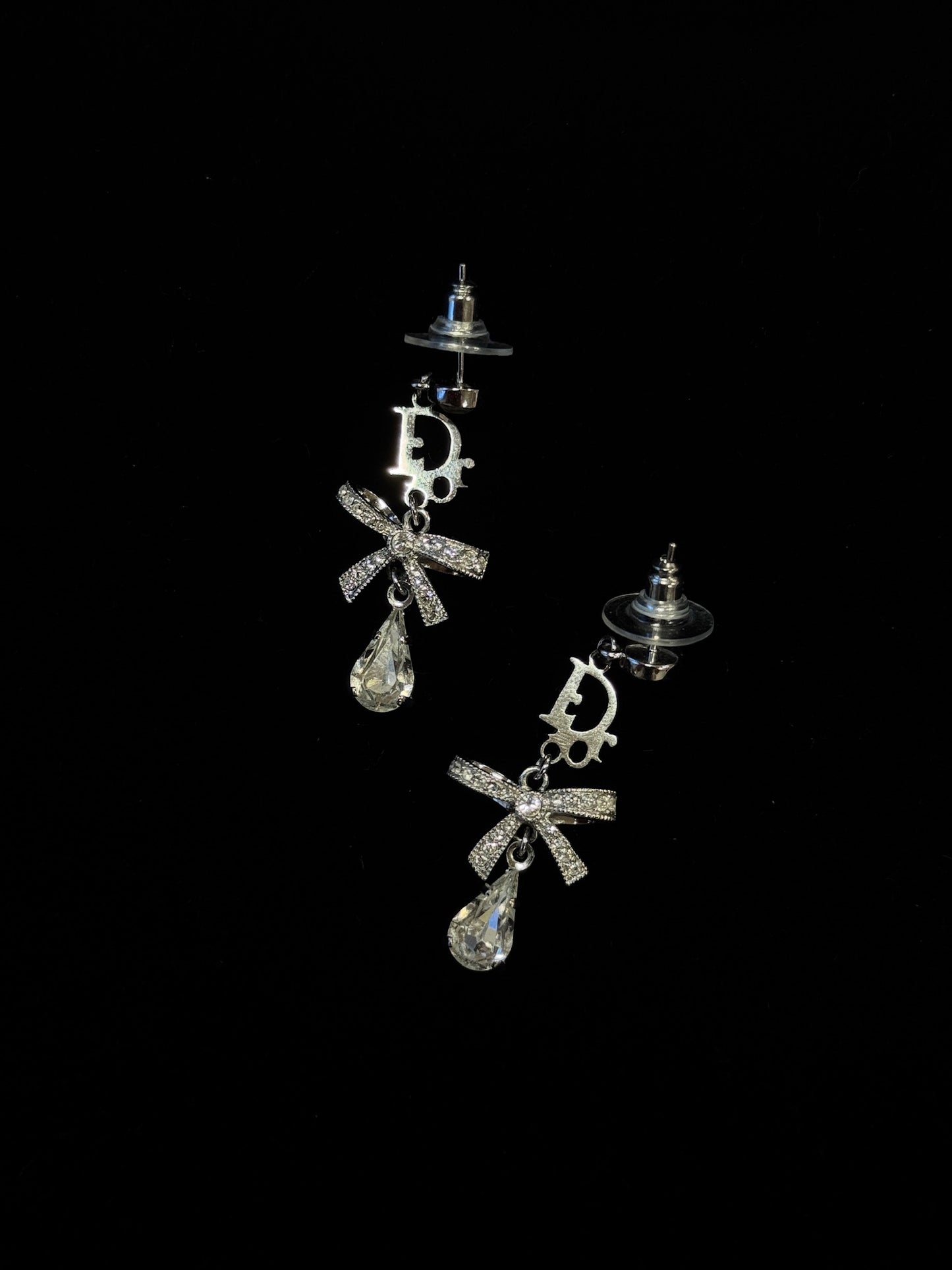 HOLD* Vintage Dior Crystal Bow Drop Earrings – Silver Tone