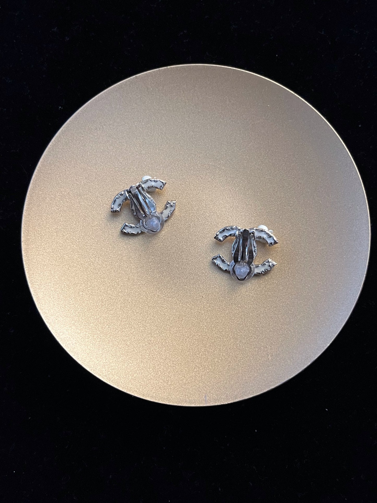 Chanel 2012 CC Camellia Ivory Enamel Clip-On Earrings