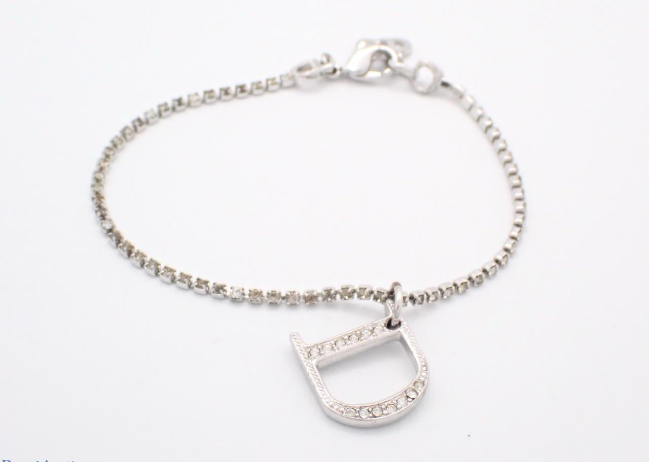 Vintage Dior Silver-Tone Pavé “D” Logo Bracelet