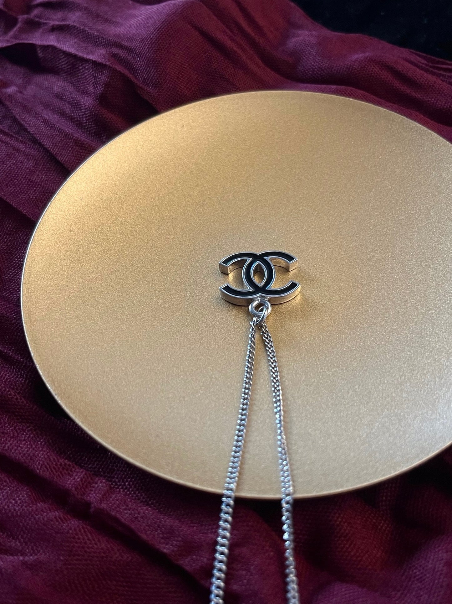 Chanel 2007 Black & Silver Double C Necklace