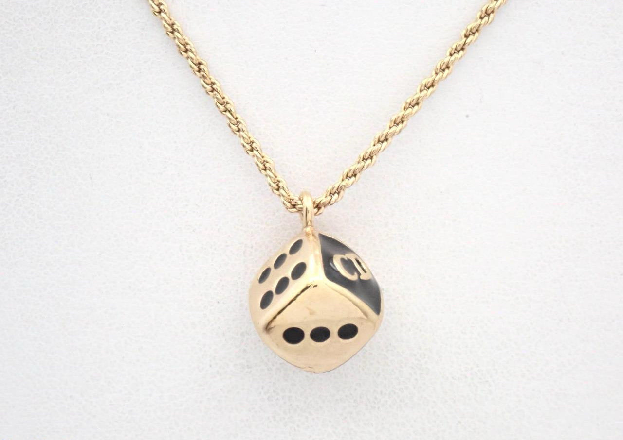Vintage Dior Black & Gold Dice Pendant Necklace