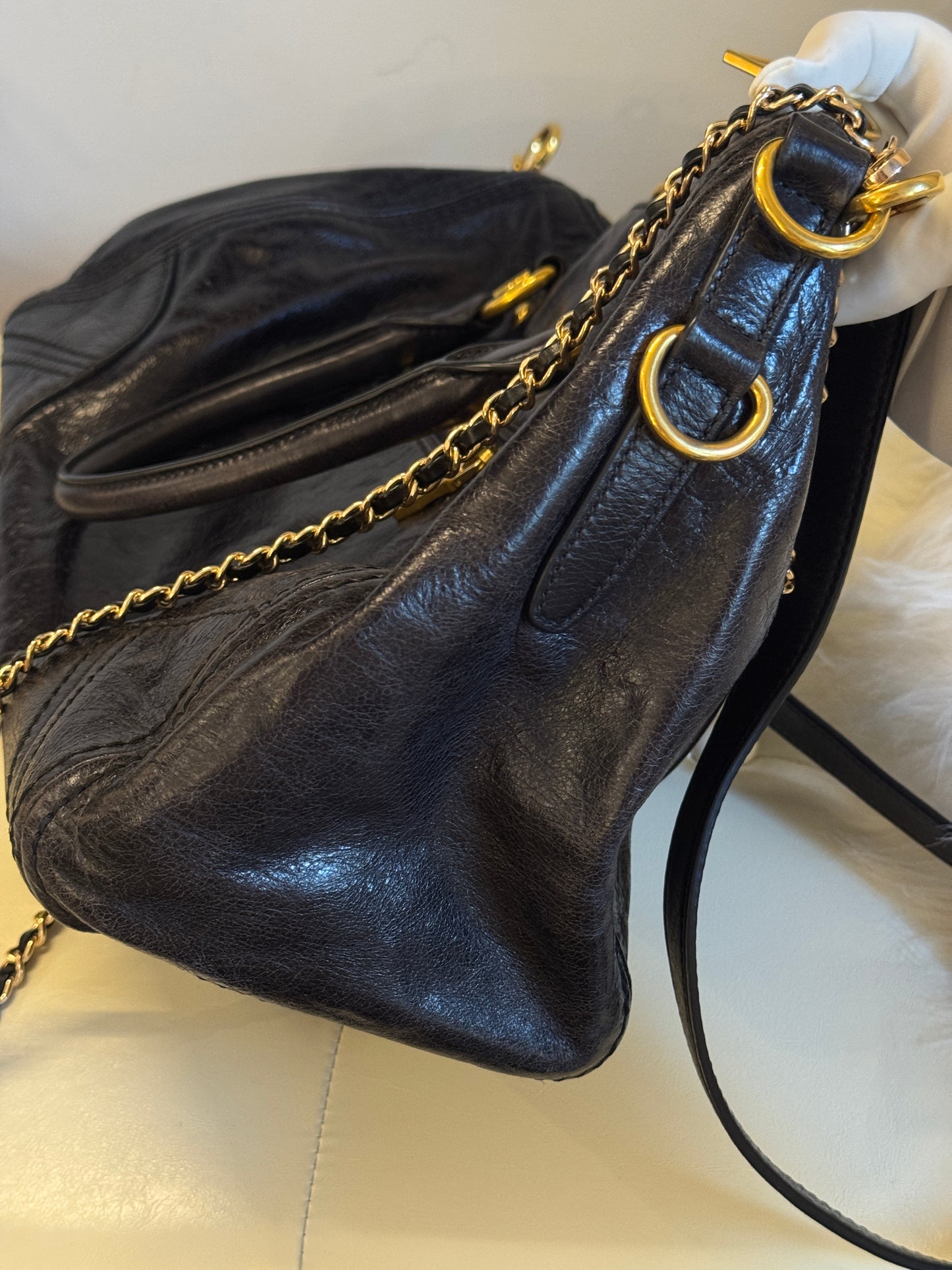 Prada Vitello Shine Leather Chain Large Tote Bag