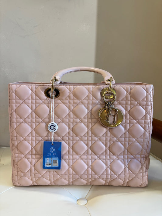 Dior Lady Dior Cannage Quilted Leather Large Tote Bag – Pink