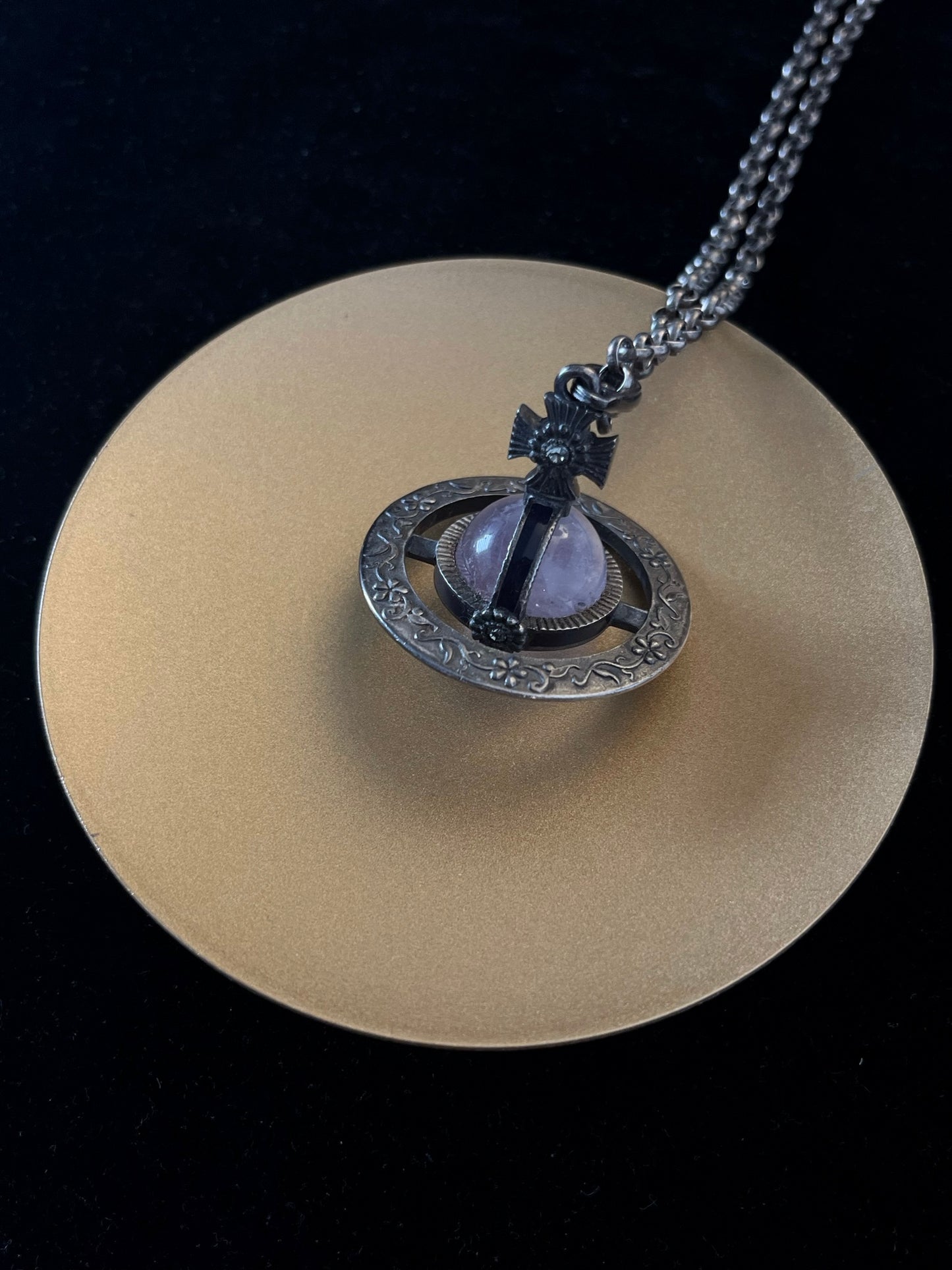 Vintage Vivienne Westwood Amethyst Orb Pendant Necklace – Antique Silver Tone